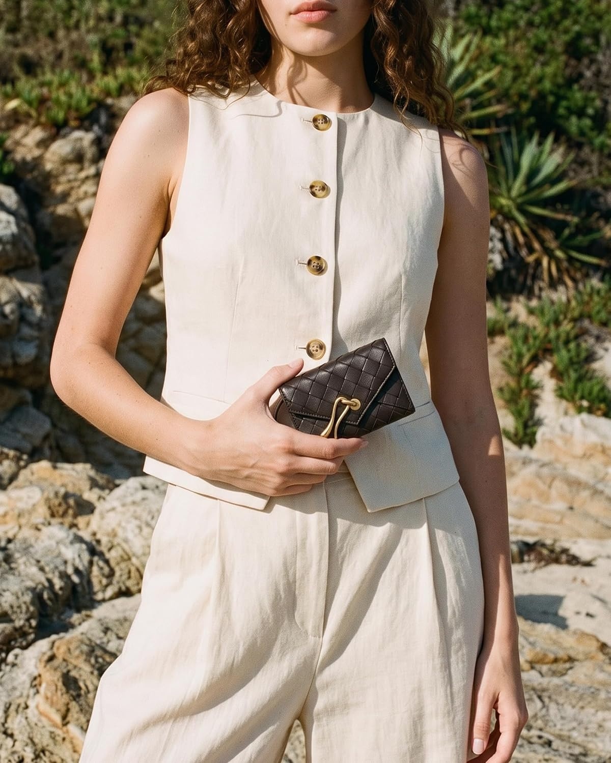 image:imageJW PEI Celeste Woven Textured Envelope Wallet BlackChocolate