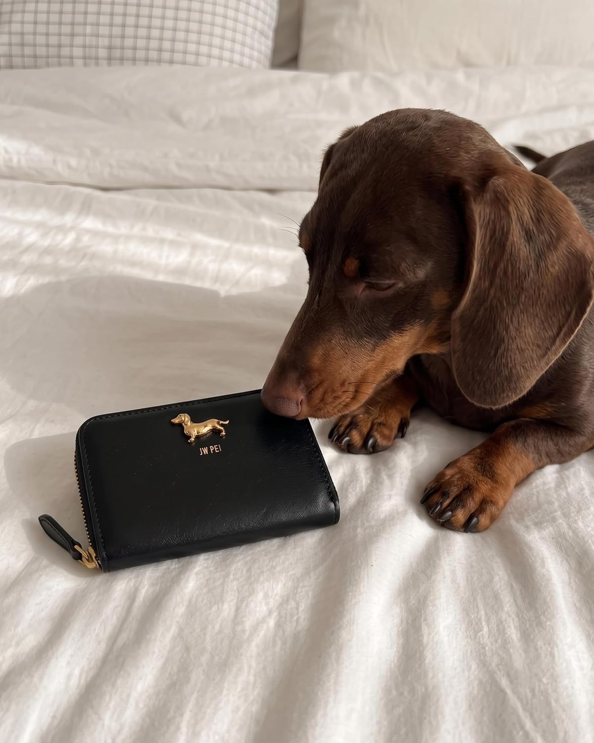 image:imageJW PEI Maeve Dachshund Metal Emblem Zip Wallet ChocolateBlack