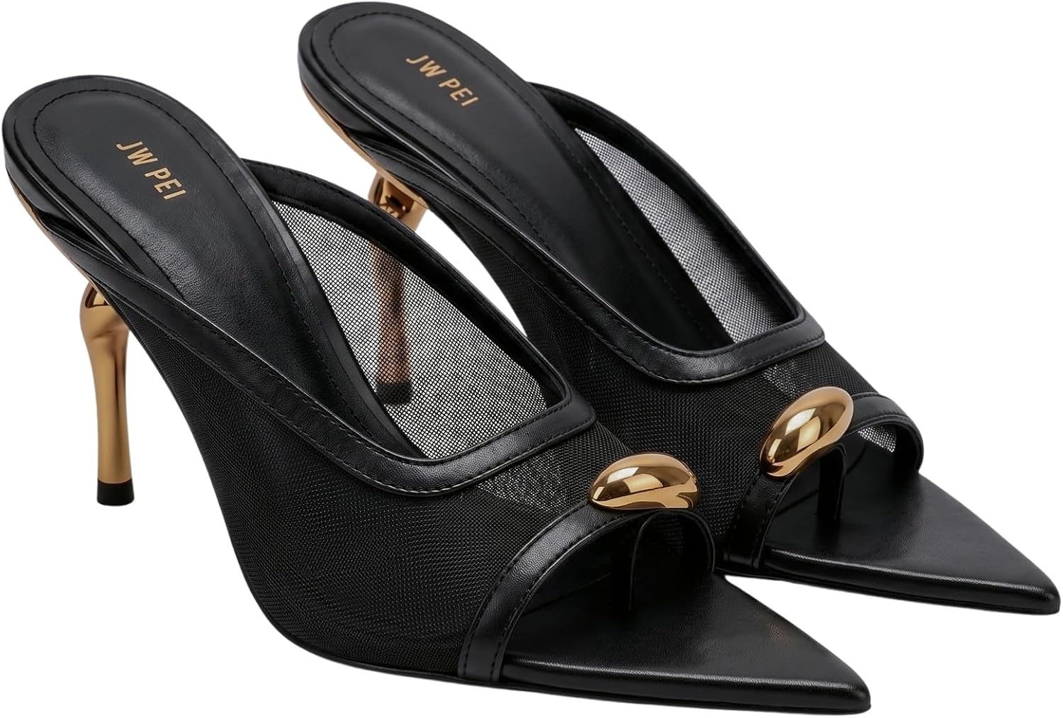 image:imageJW PEI Womens Noemi PointedToe Mesh Mule HeelsBlack Tulle