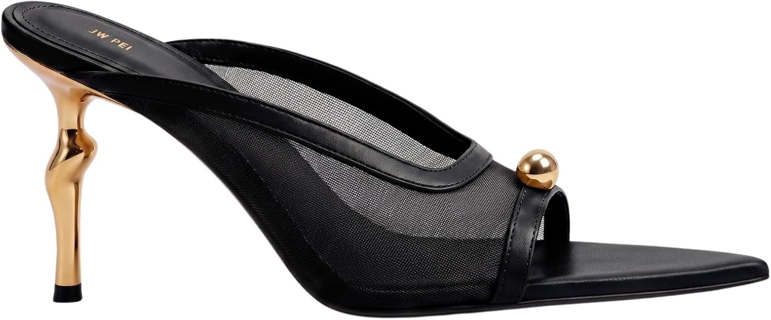 image:imageJW PEI Womens Noemi PointedToe Mesh Mule HeelsBlack Tulle