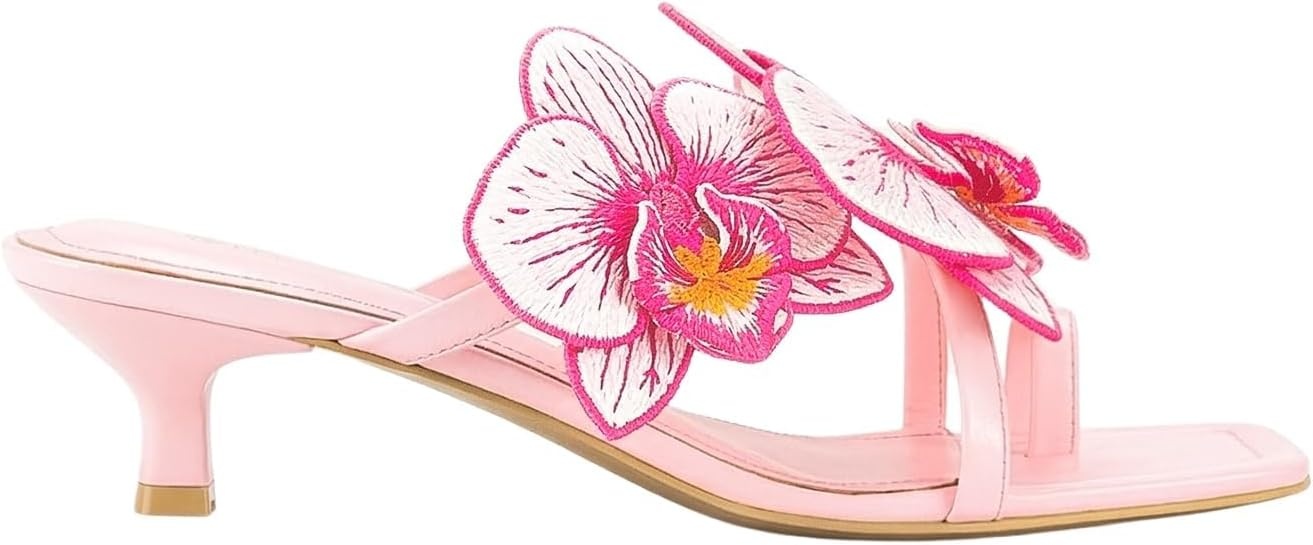 image:imageJW PEI Womens Serena Orchid Embroidered Toe Ring Heeled SandalsBaby Pink