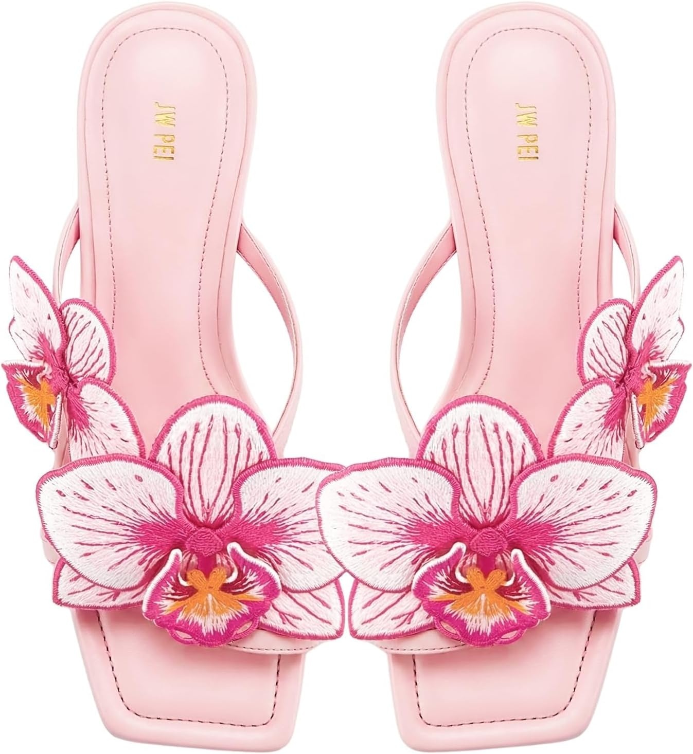 image:imageJW PEI Womens Serena Orchid Embroidered Toe Ring Heeled SandalsBaby Pink