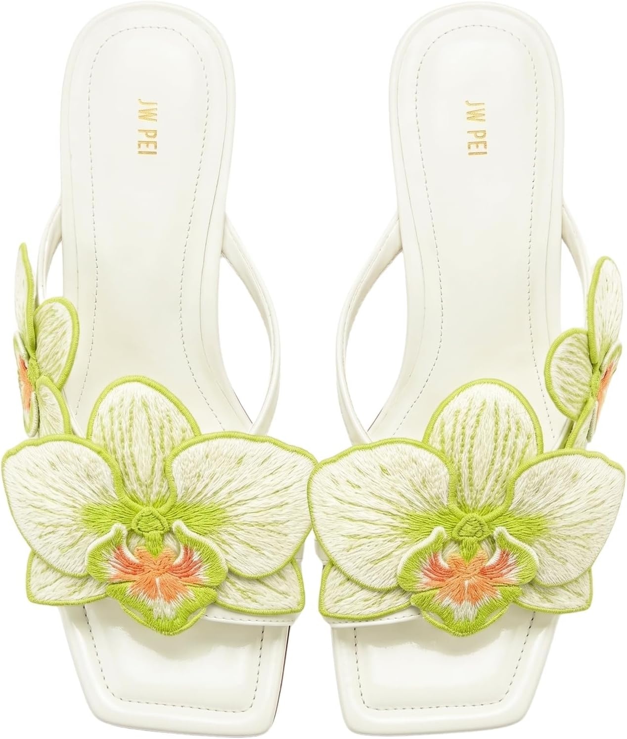 image:imageJW PEI Womens Serena Orchid Embroidered Toe Ring Heeled SandalsIvory Green