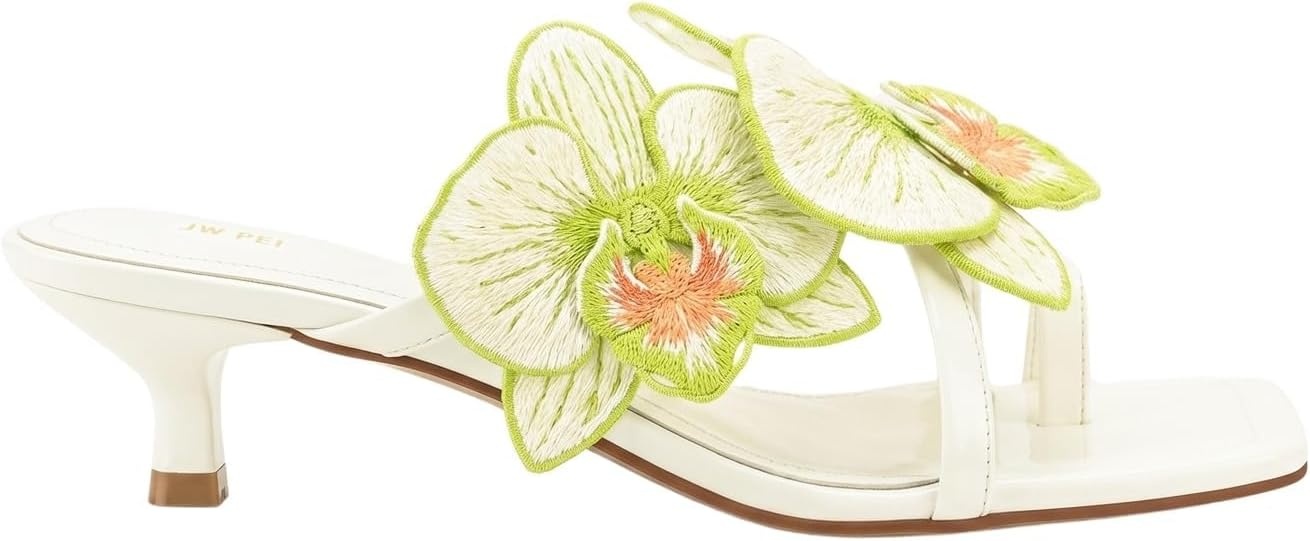 image:imageJW PEI Womens Serena Orchid Embroidered Toe Ring Heeled SandalsIvory Green