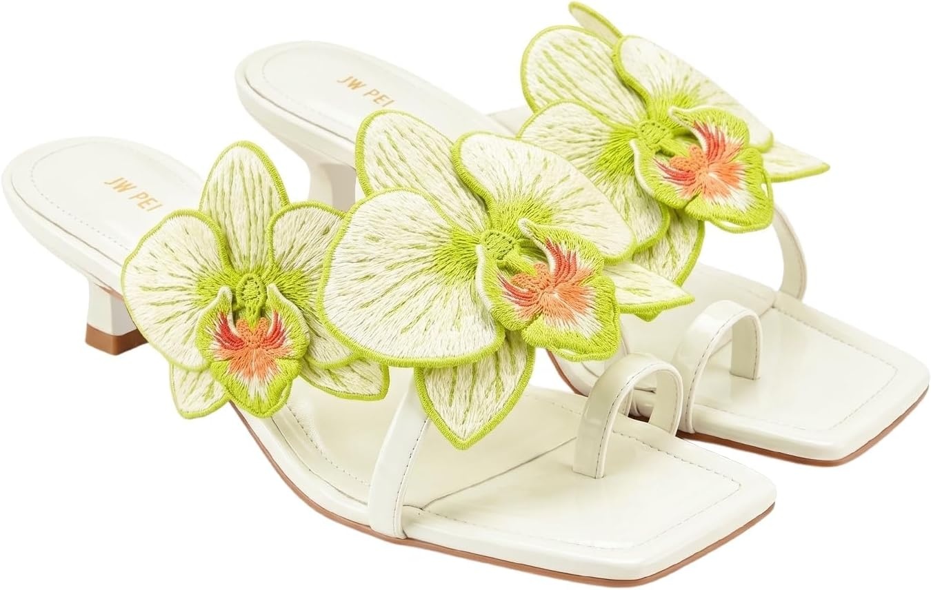 image:imageJW PEI Womens Serena Orchid Embroidered Toe Ring Heeled SandalsIvory Green