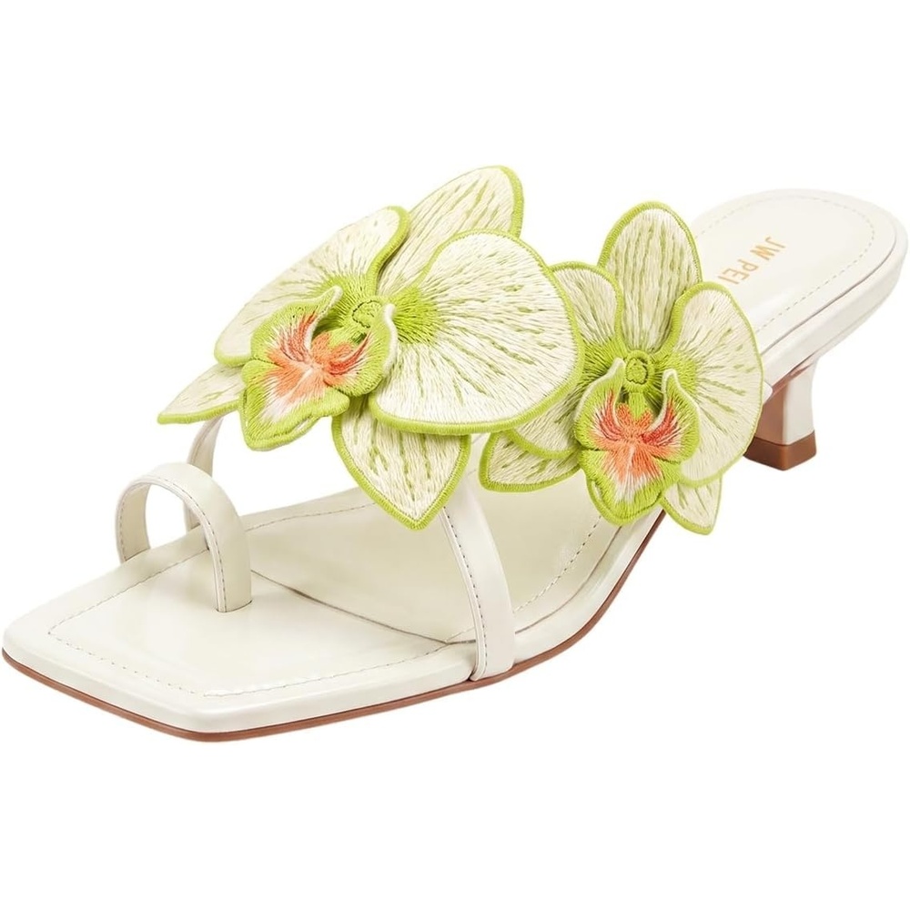 image:imageJW PEI Womens Serena Orchid Embroidered Toe Ring Heeled SandalsIvory Green