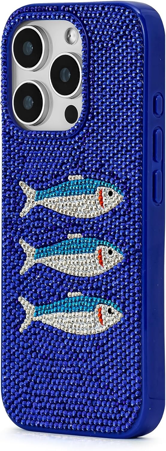 image:imageJW PEI Shark Blue Artificial Crystal Phone Case BlueFish BlueWhite