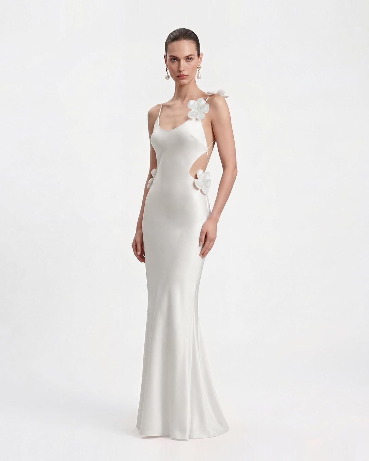 image:imageJW PEI Womens 3D Floral Appliqu Satin DressWhite