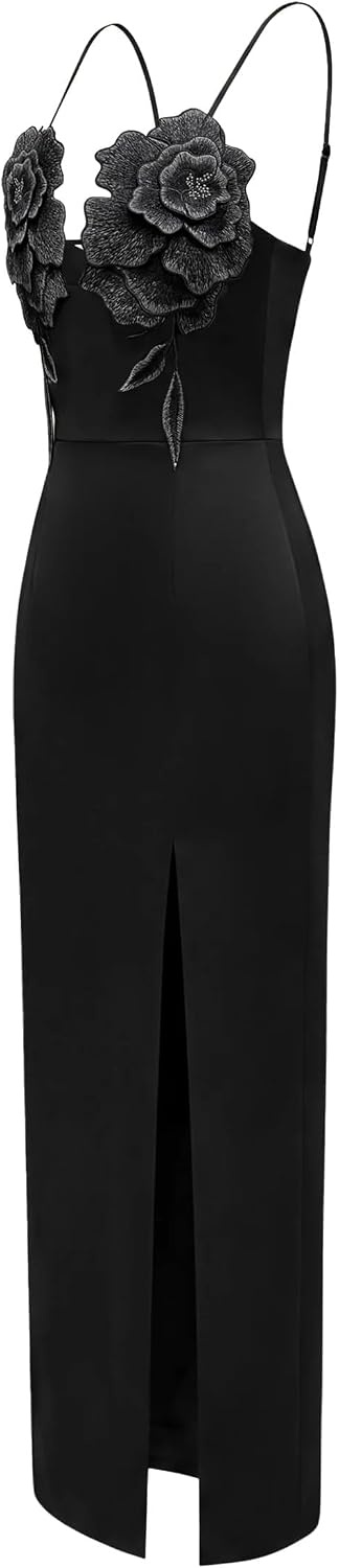 image:imageJW PEI Womens 3D Floral Strappy Maxi DressBlack