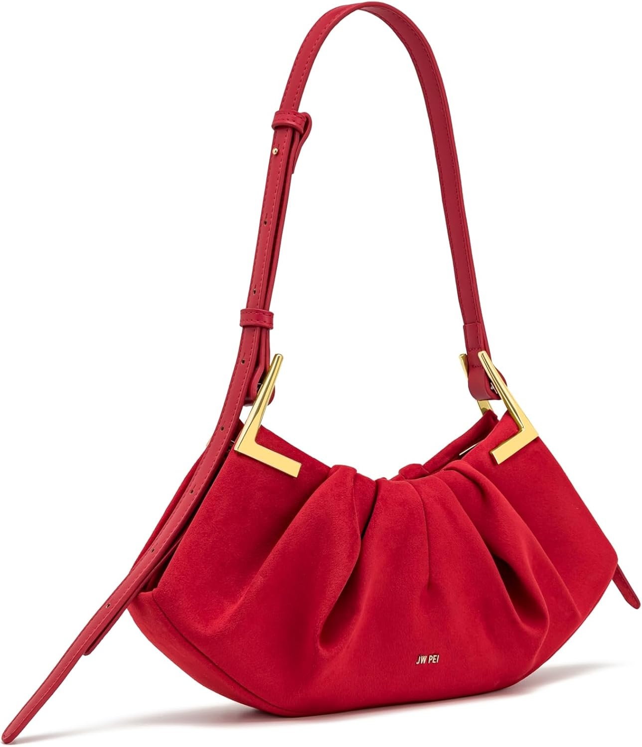 image:imageJW PEI Womens Amelia Faux Suede Pleated Shoulder BagRed