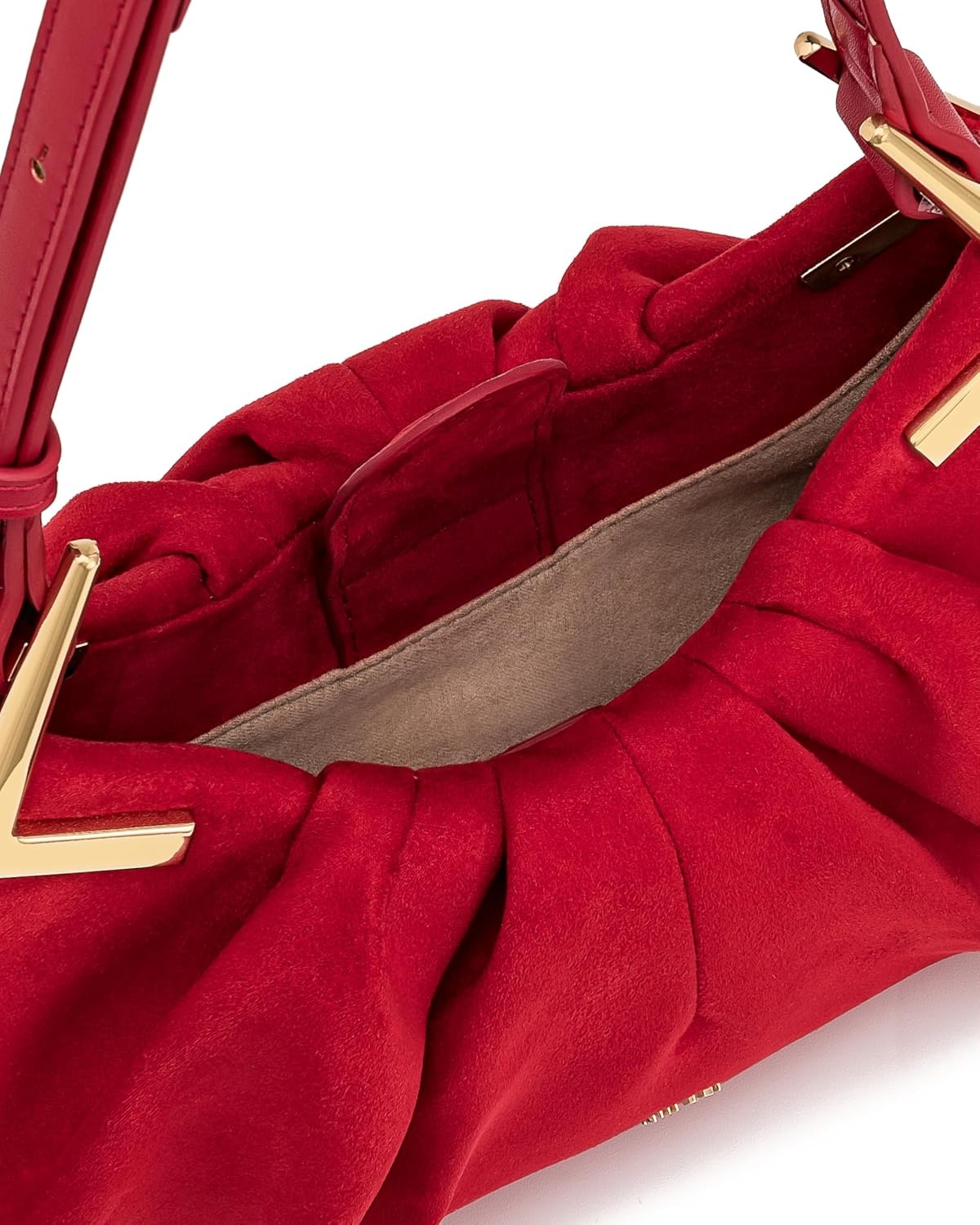 image:imageJW PEI Womens Amelia Faux Suede Pleated Shoulder BagRed