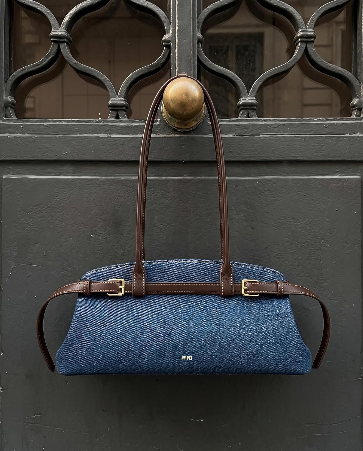 image:imageJW PEI Womens Arden Belt Detail EastWest Shoulder BagBlue Denim