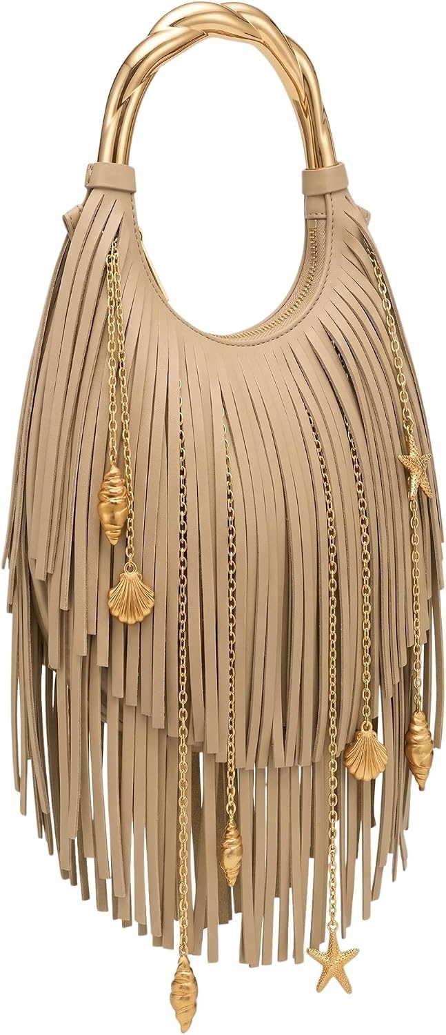 image:imageJW PEI Womens Chloe Metal Handle Fringe Top HandbagKhaki