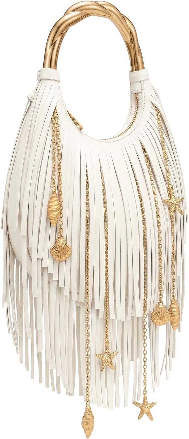 image:imageJW PEI Womens Chloe Metal Handle Fringe Top HandbagOffwhite