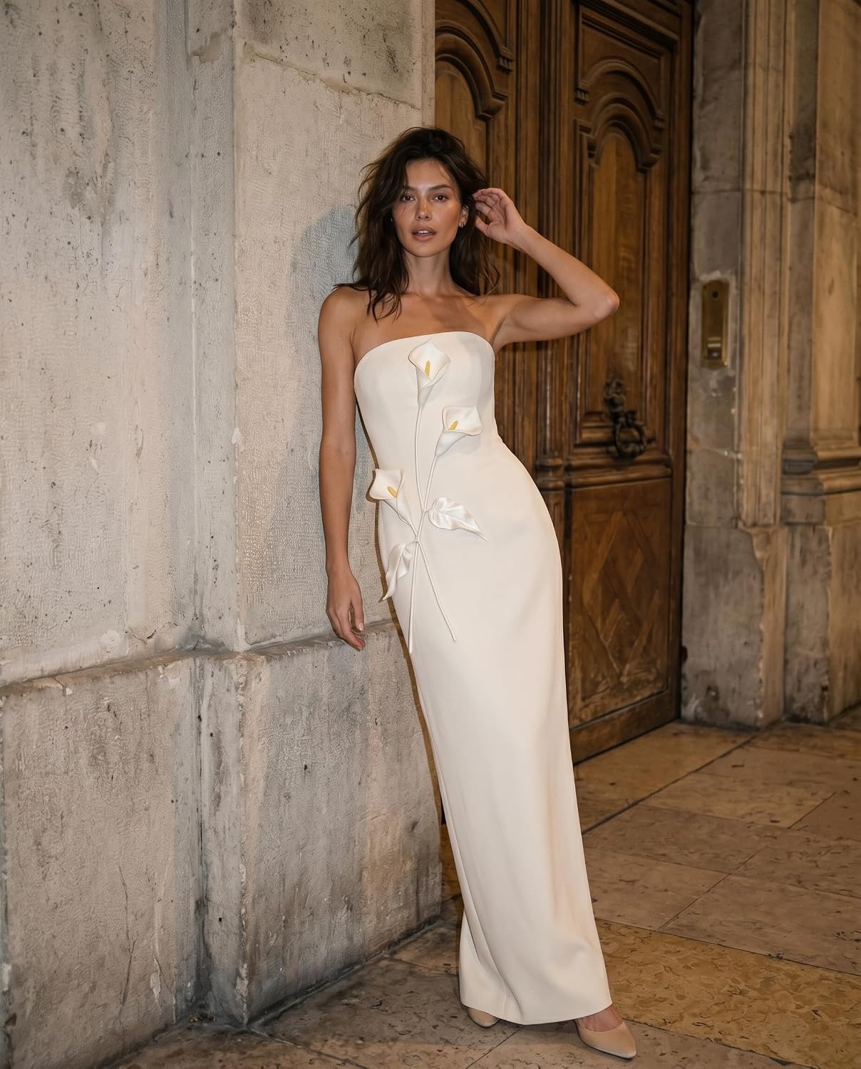 image:imageJW PEI Womens Floral Appliqu Strapless DressCream Ivory