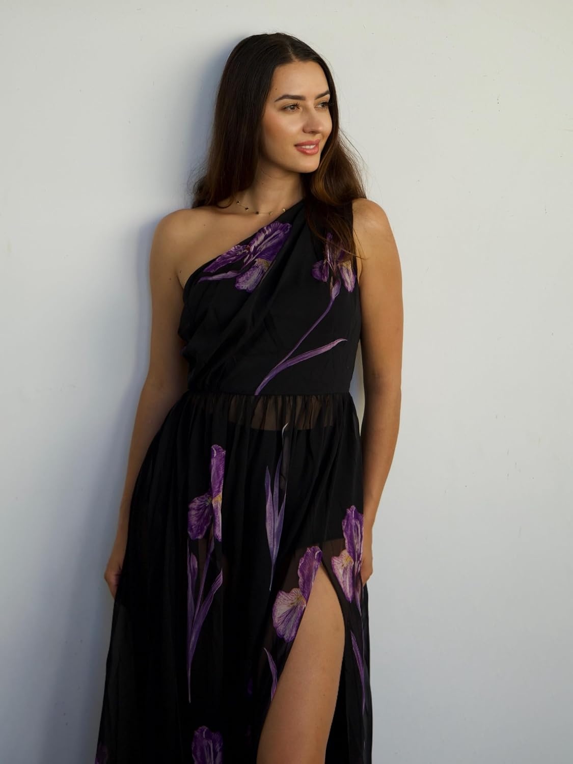 image:imageJW PEI Womens Floral One Shoulder Maxi DressBlack