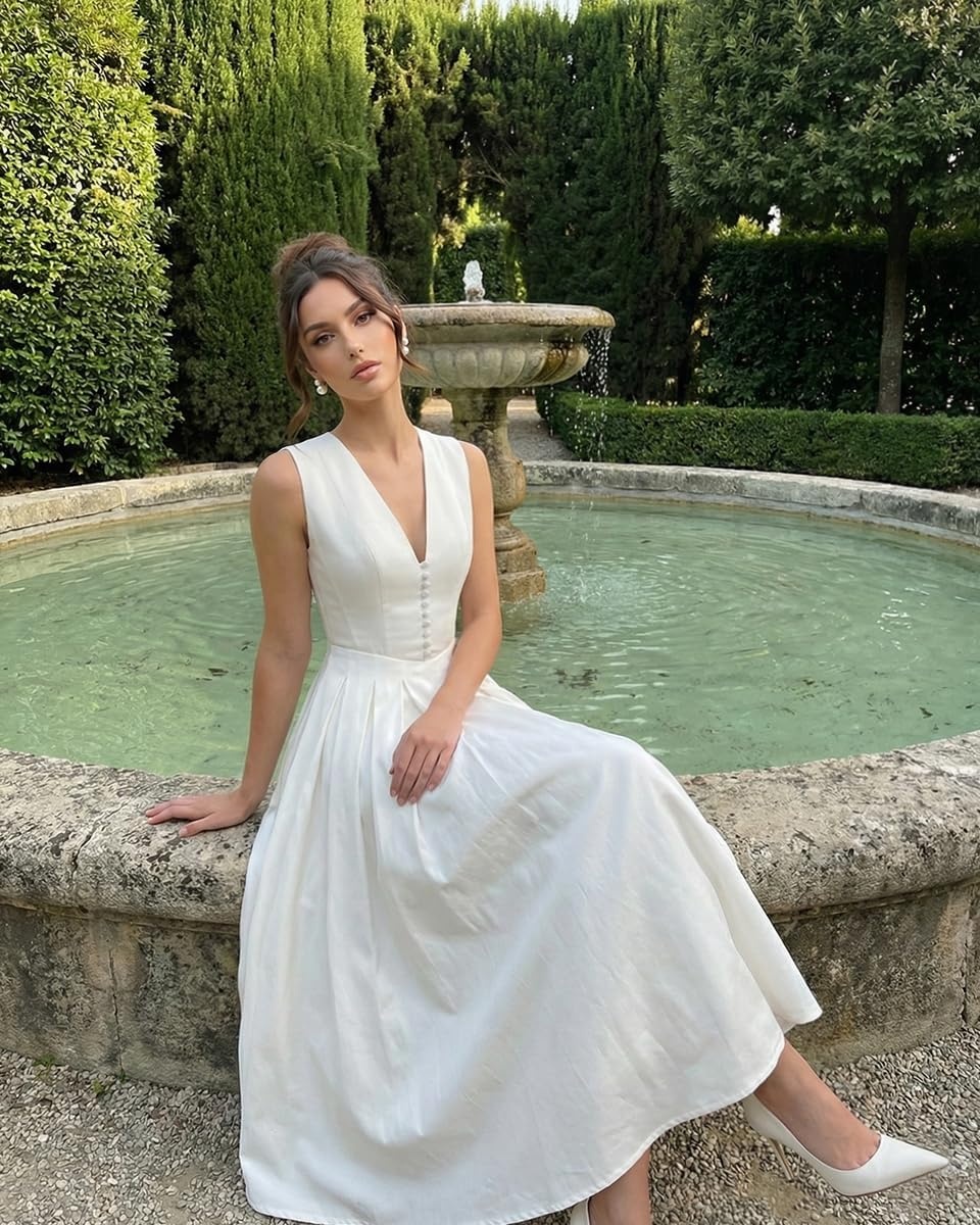 image:imageJW PEI Womens Front VNeck Pleated Midi DressWhite