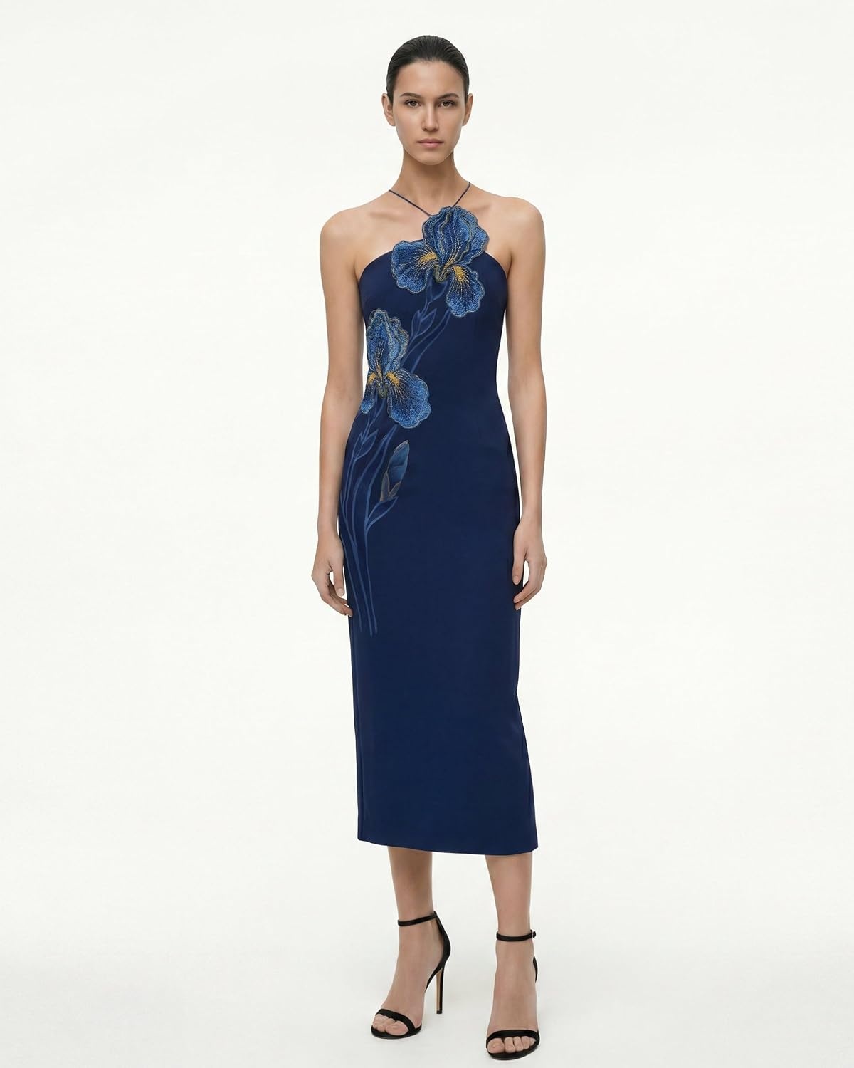 image:imageJW PEI Womens Iris Embroidered Halter Midi DressNavy Blue