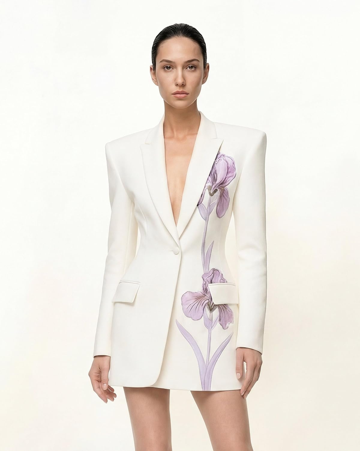 image:imageJW PEI Womens Iris Embroidery Hourglass BlazerWhite