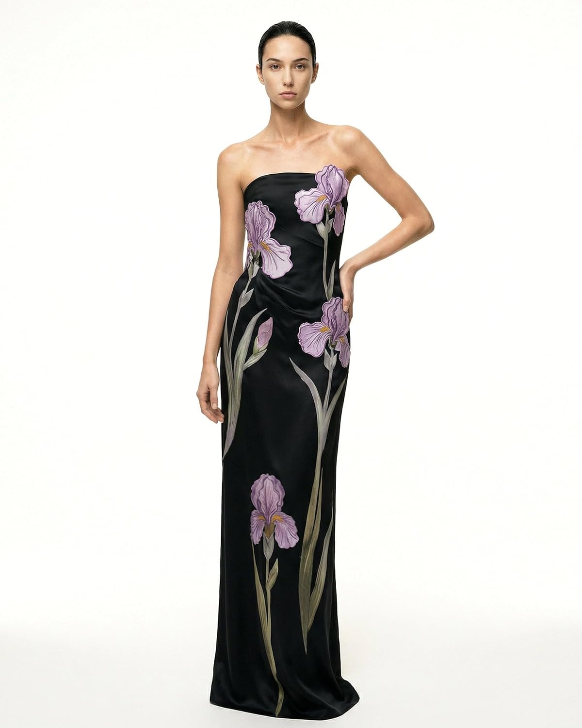 image:imageJW PEI Womens Iris FloralAppliqu Strapless Maxi DressBlack