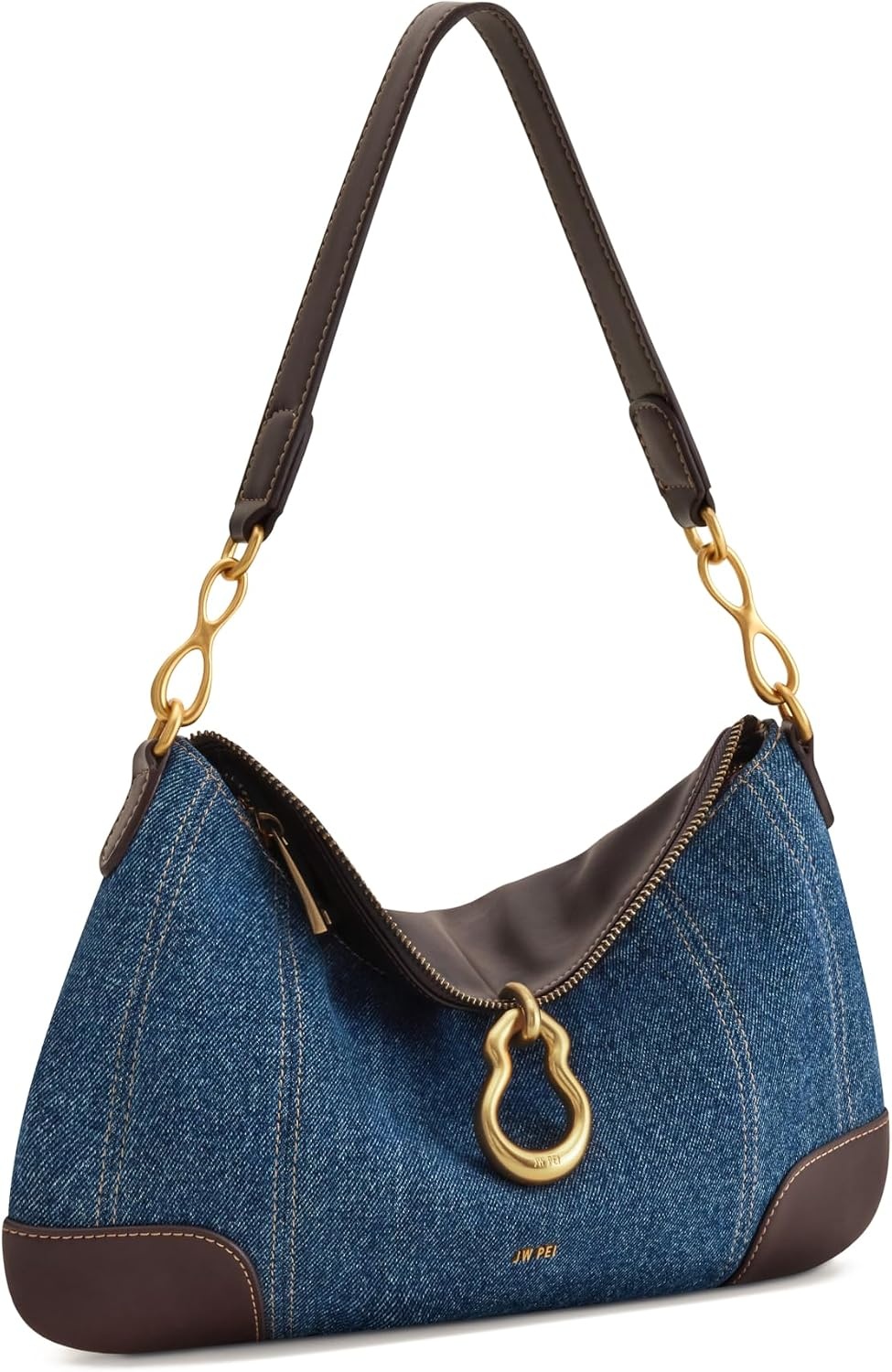 image:imageJW PEI Womens Jayla Metal Pendant Embellished Shoulder BagBlue Denim