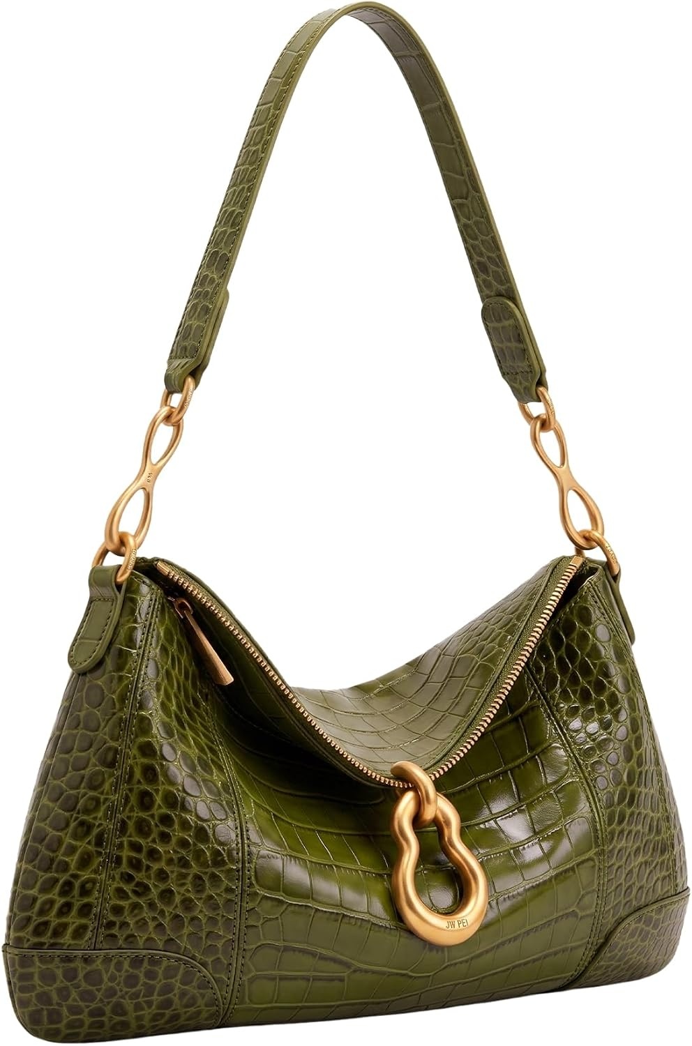 image:imageJW PEI Womens Jayla Metal Pendant Embellished Shoulder BagGreen Croc