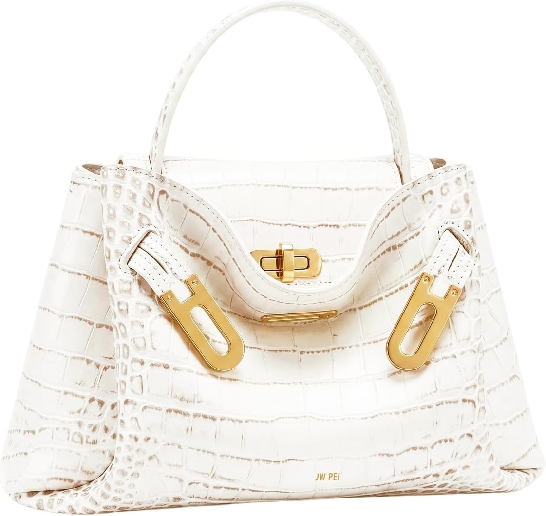 image:imageJW PEI Womens Rhea Small Pebbled Double Buckle Shoulder BagWhite Croc