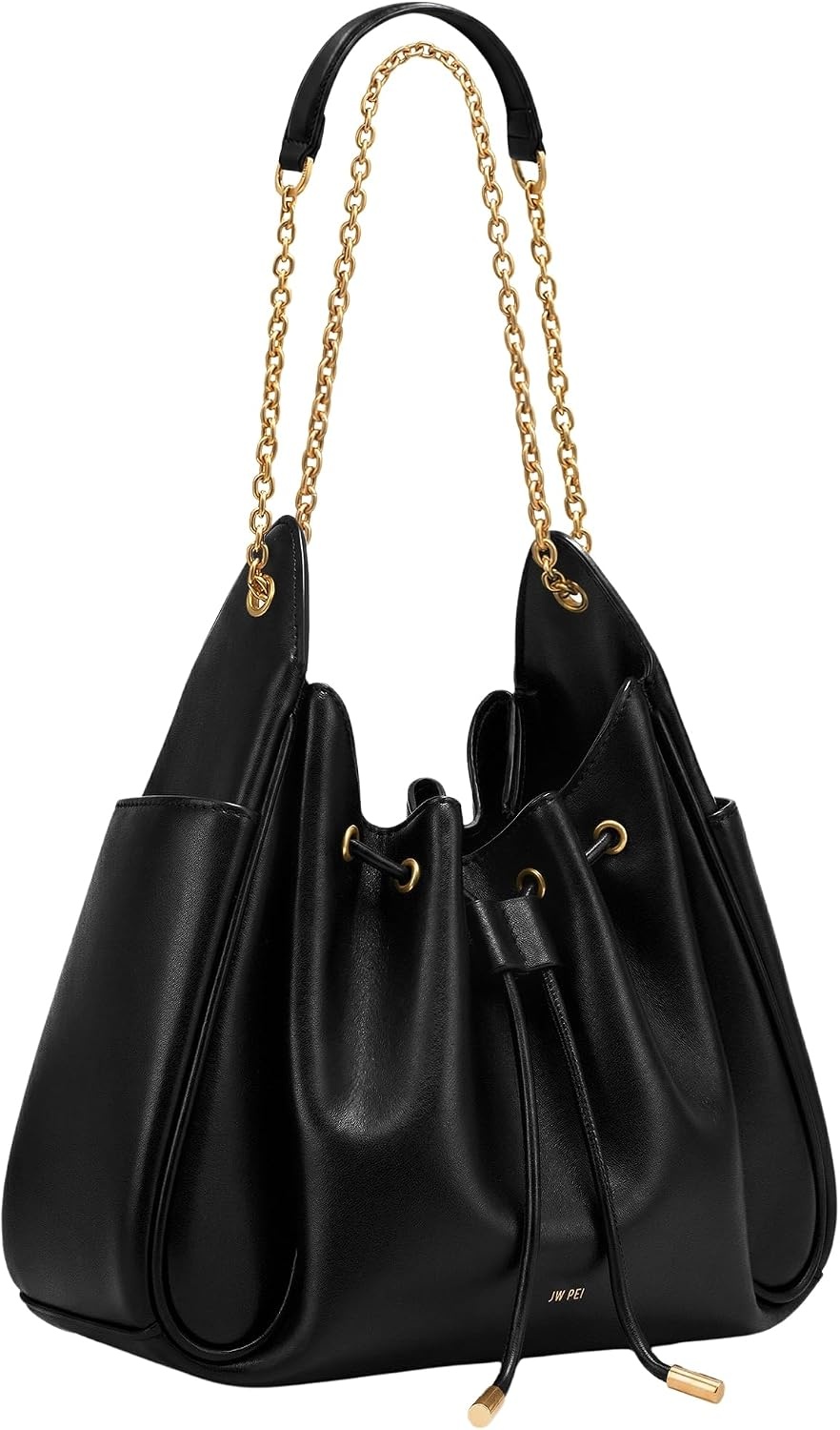 image:imageJW PEI Womens Rowan Ruched Drawstring Chain Bucket BagBlack