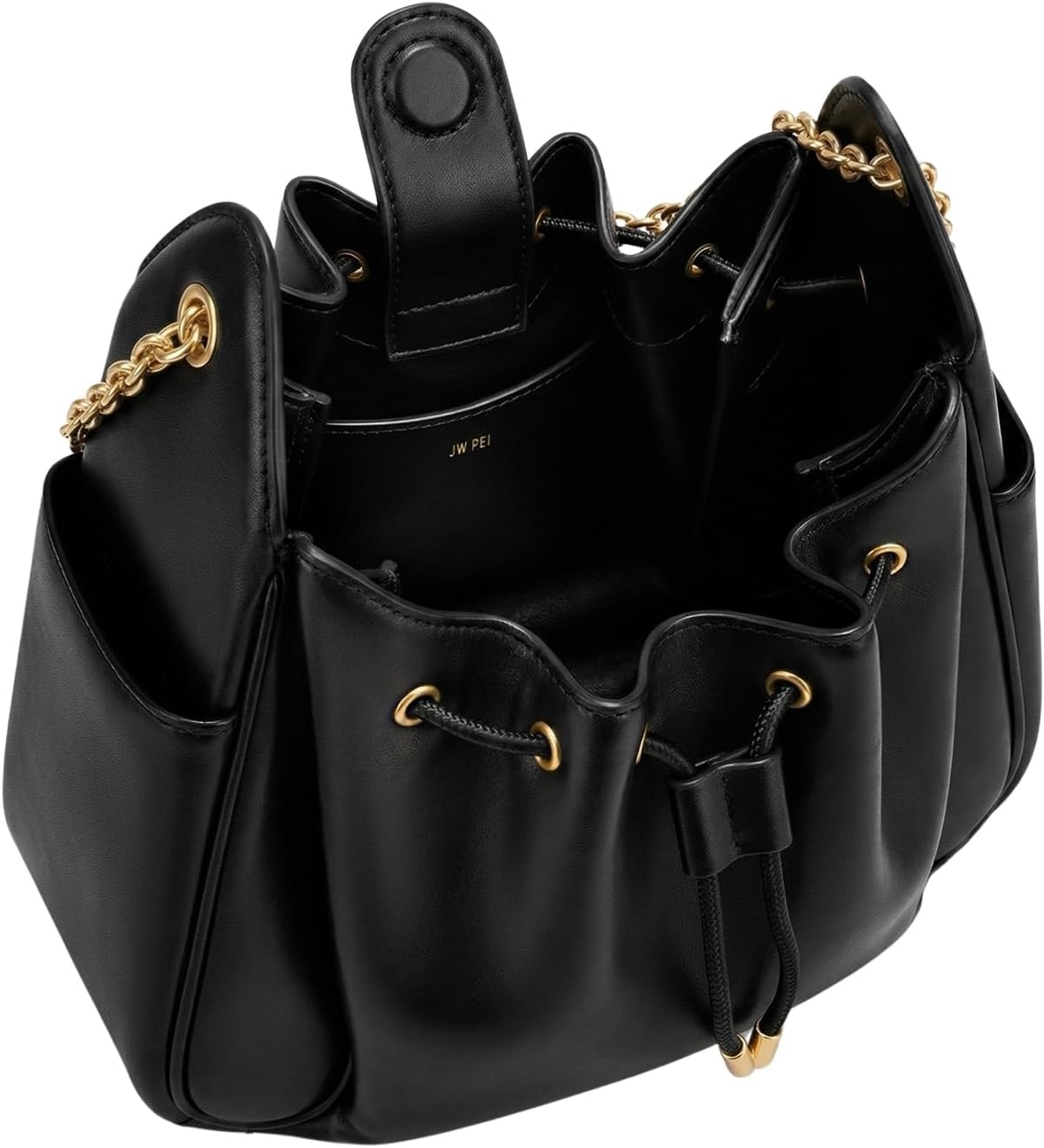 image:imageJW PEI Womens Rowan Ruched Drawstring Chain Bucket BagBlack