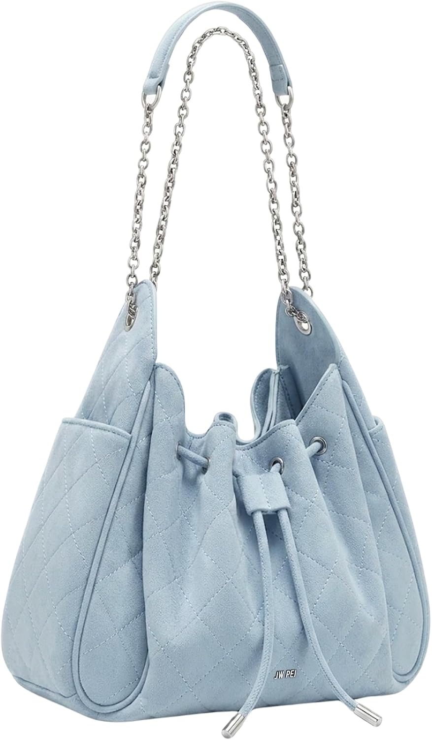 image:imageJW PEI Womens Rowan Ruched Drawstring Chain Bucket BagBlue