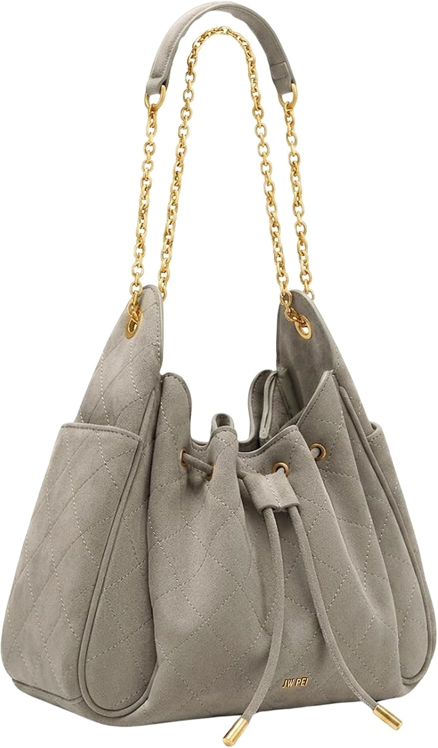 image:imageJW PEI Womens Rowan Ruched Drawstring Chain Bucket BagGray