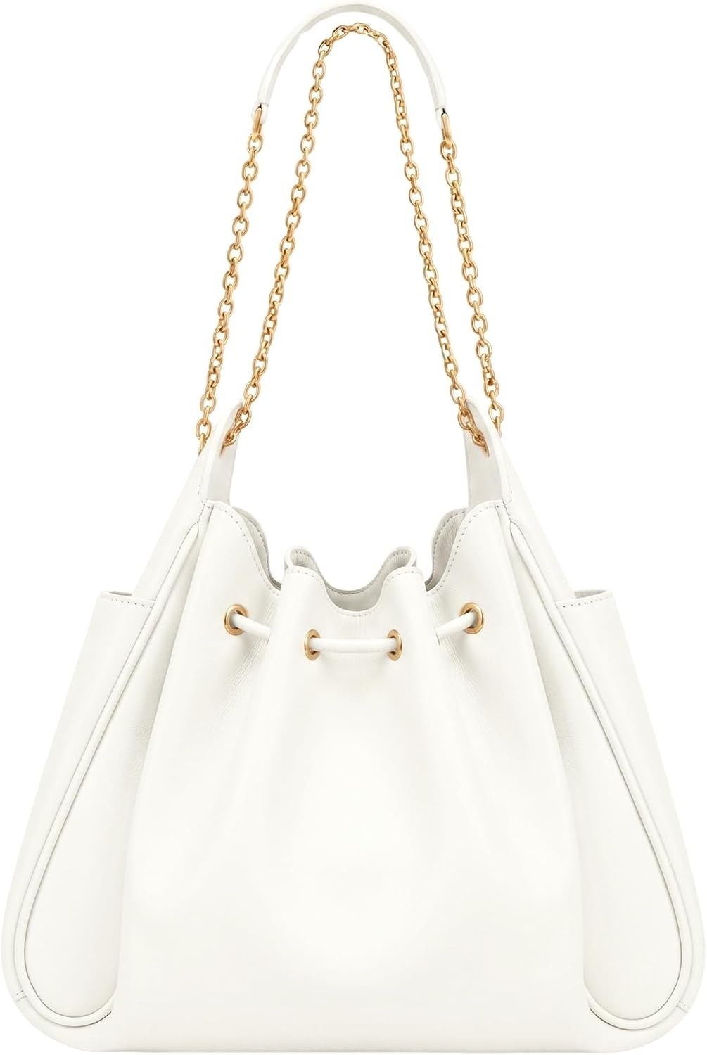 image:imageJW PEI Womens Rowan Ruched Drawstring Chain Bucket BagIvory