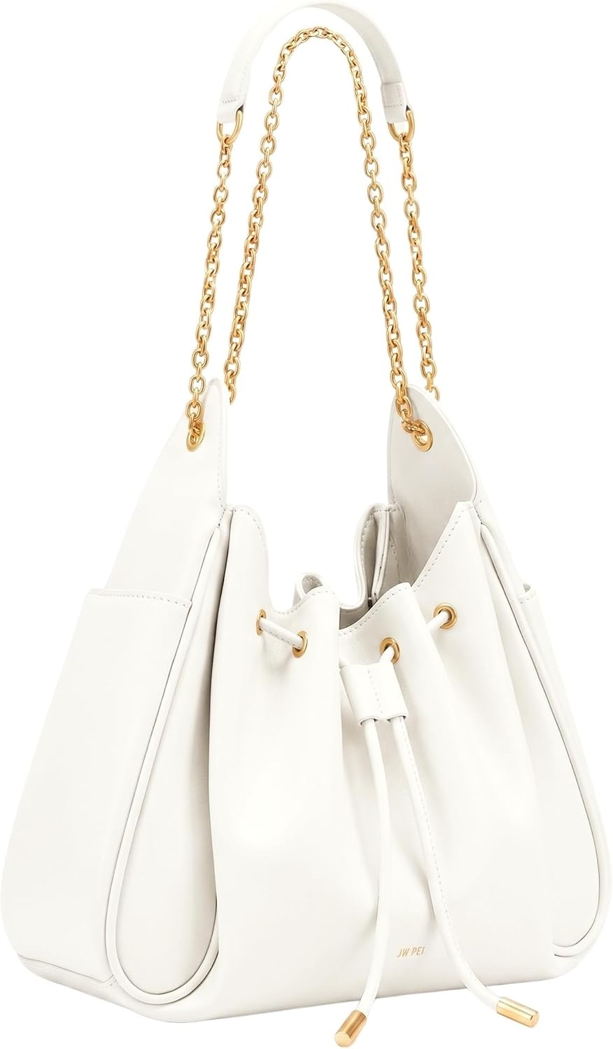 image:imageJW PEI Womens Rowan Ruched Drawstring Chain Bucket BagIvory