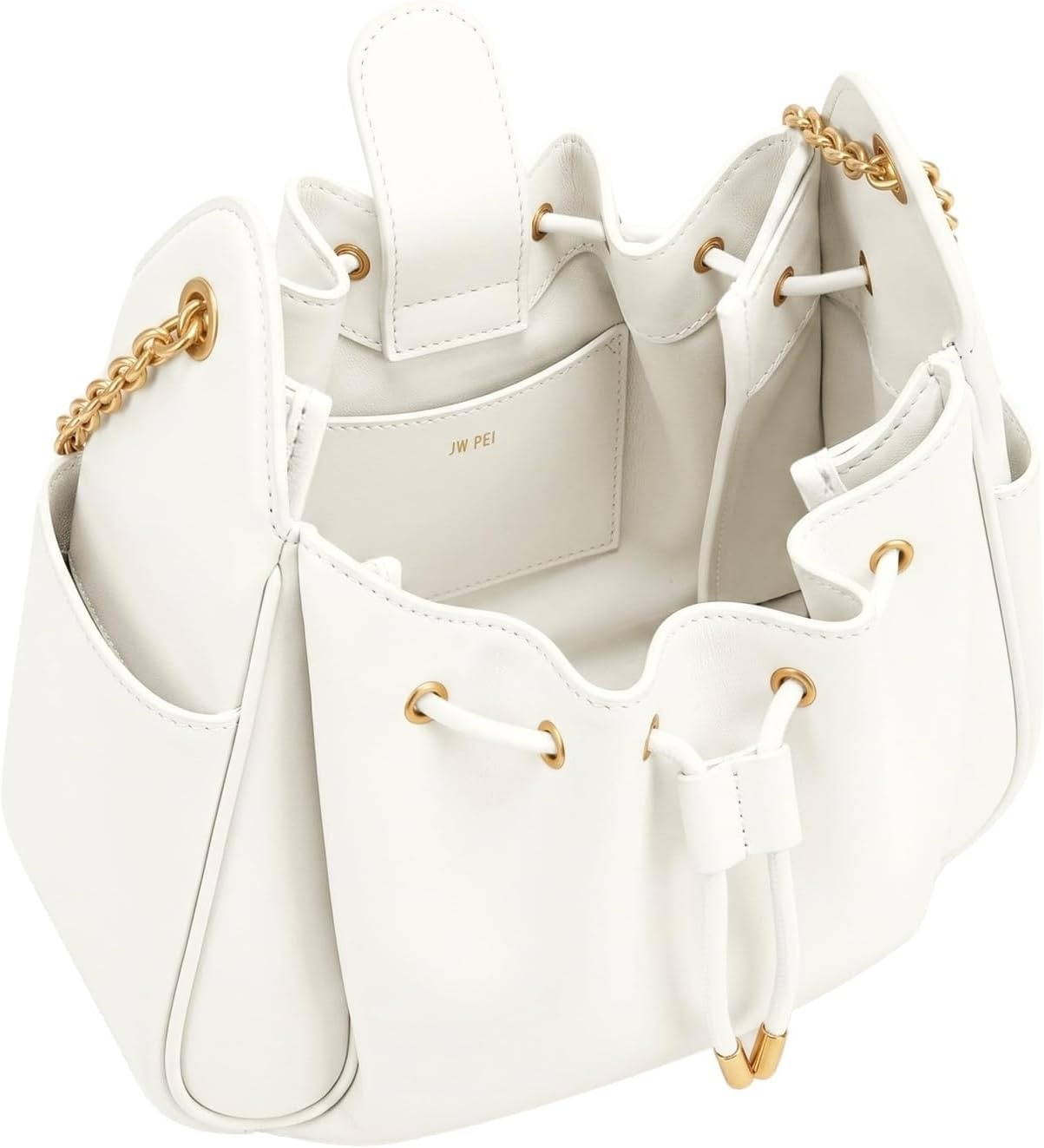 image:imageJW PEI Womens Rowan Ruched Drawstring Chain Bucket BagIvory
