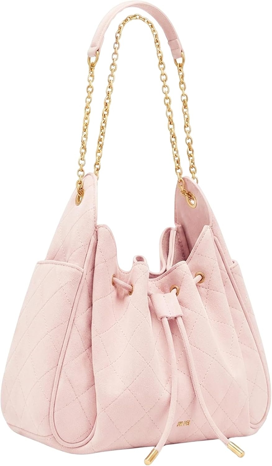 image:imageJW PEI Womens Rowan Ruched Drawstring Chain Bucket BagPink