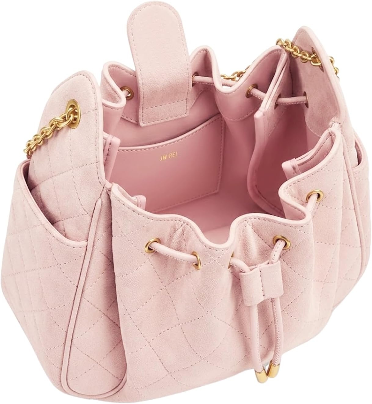 image:imageJW PEI Womens Rowan Ruched Drawstring Chain Bucket BagPink