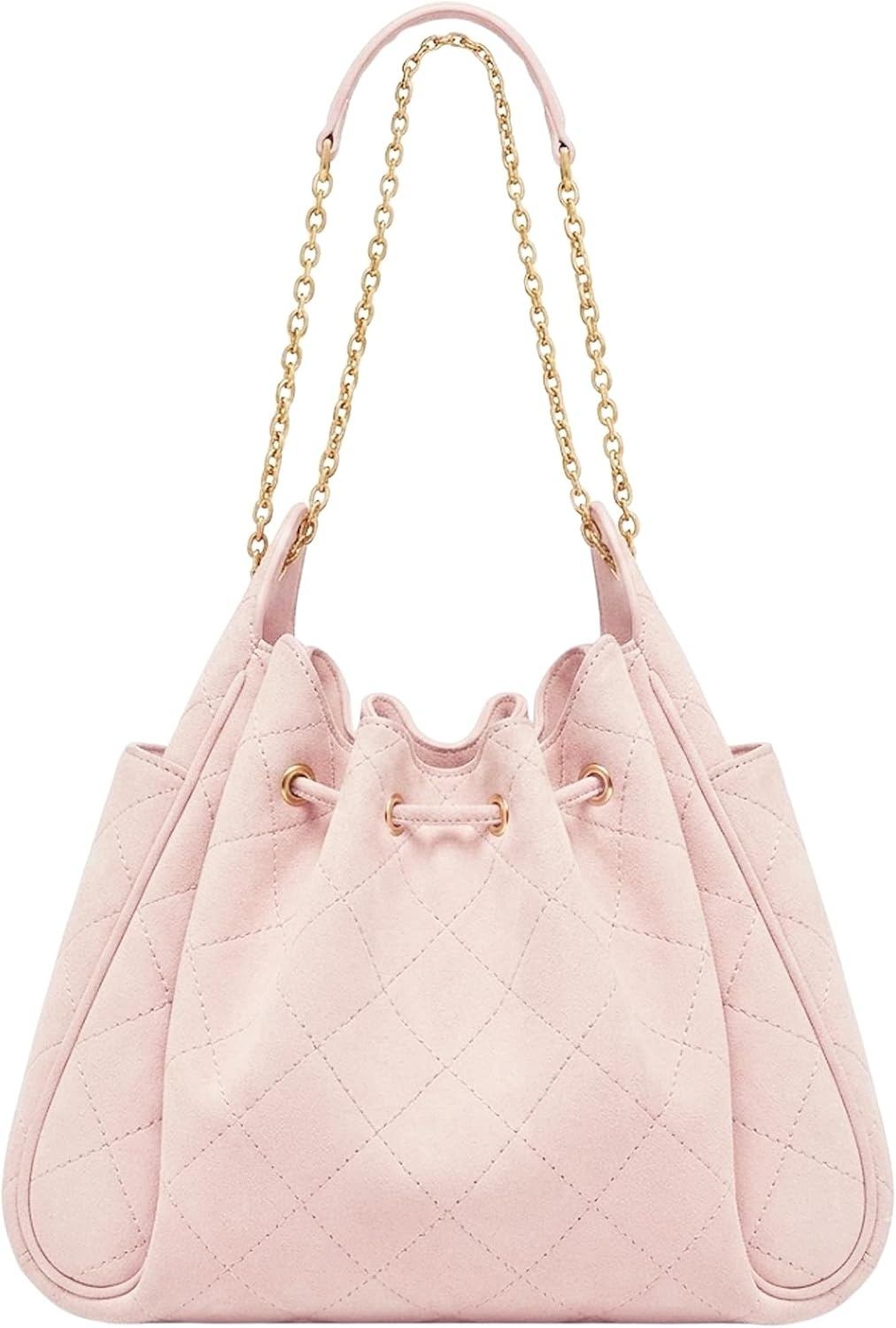 image:imageJW PEI Womens Rowan Ruched Drawstring Chain Bucket BagPink