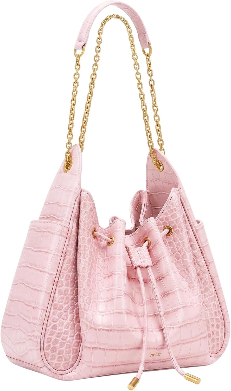 image:imageJW PEI Womens Rowan Ruched Drawstring Chain Bucket BagPink Croc
