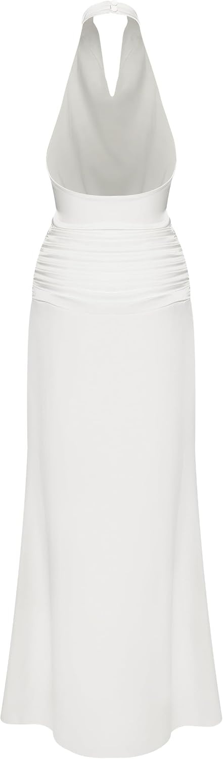 image:imageJW PEI Womens Satin Cowl Neck Ruched Maxi GownWhite