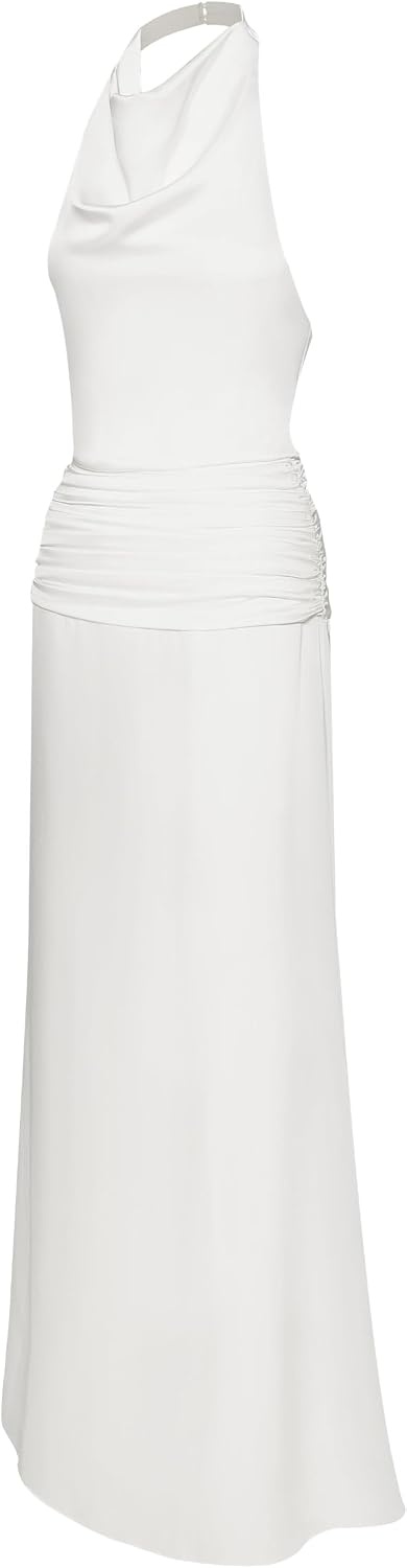 image:imageJW PEI Womens Satin Cowl Neck Ruched Maxi GownWhite