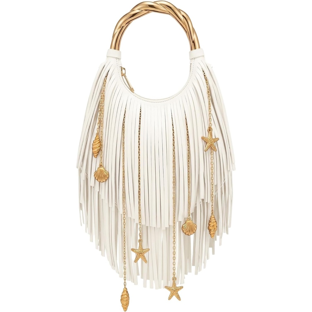 image:imageJW PEI Womens Chloe Metal Handle Fringe Top HandbagOffwhite