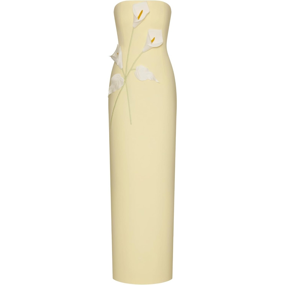 image:imageJW PEI Womens Floral Appliqu Strapless DressYellow