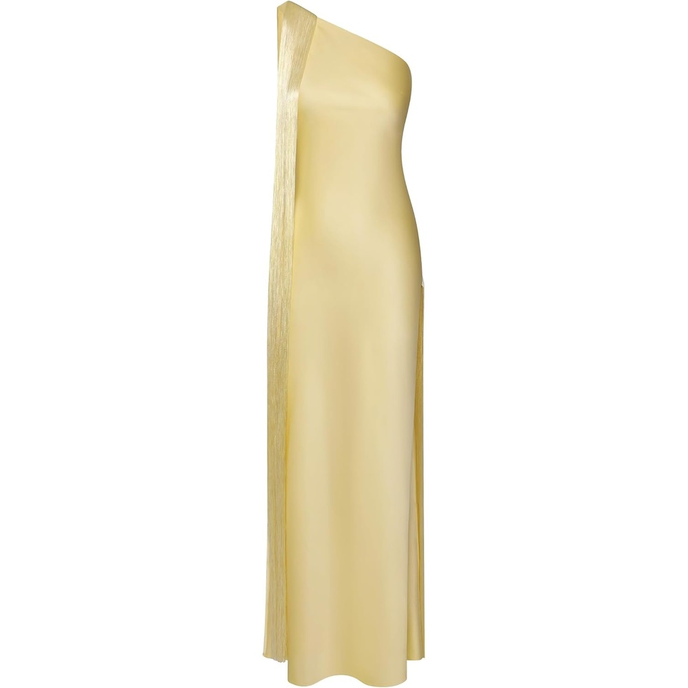 image:imageJW PEI Womens Fringe One Shoulder Maxi DressChampagne
