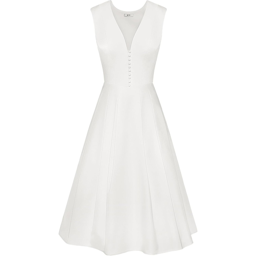 image:imageJW PEI Womens Front VNeck Pleated Midi DressWhite
