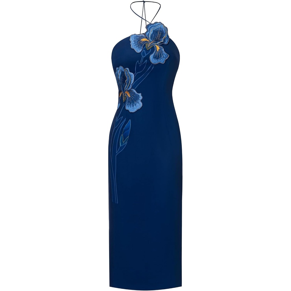 image:imageJW PEI Womens Iris Embroidered Halter Midi DressNavy Blue