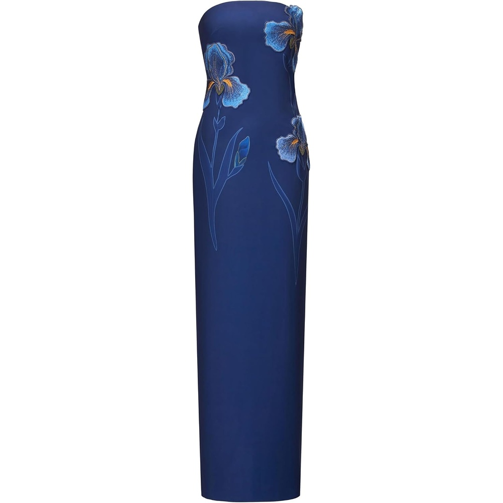image:imageJW PEI Womens Iris Embroidered Strapless Maxi DressNavy Blue