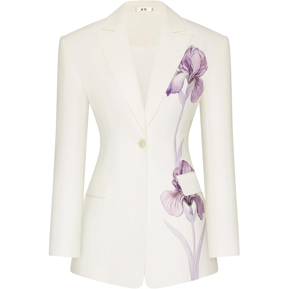 image:imageJW PEI Womens Iris Embroidery Hourglass BlazerWhite
