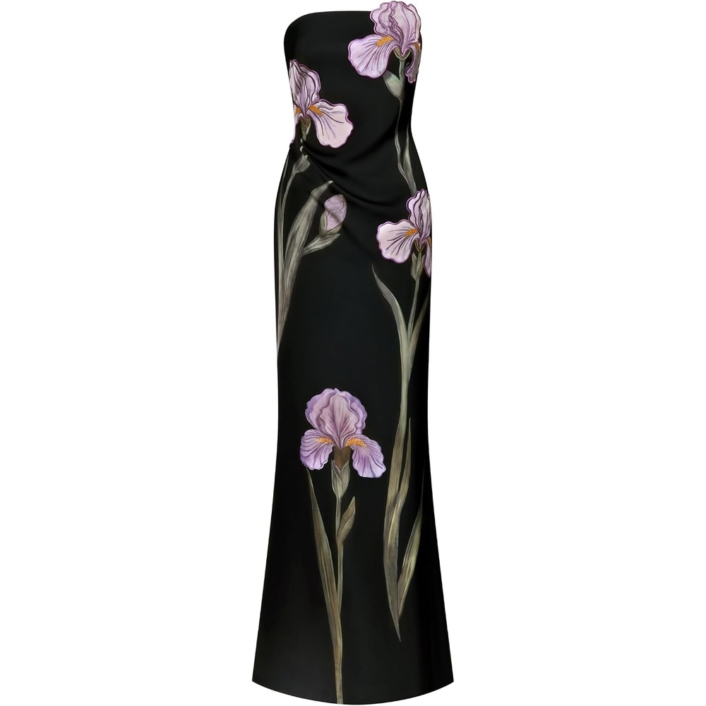 image:imageJW PEI Womens Iris FloralAppliqu Strapless Maxi DressBlack