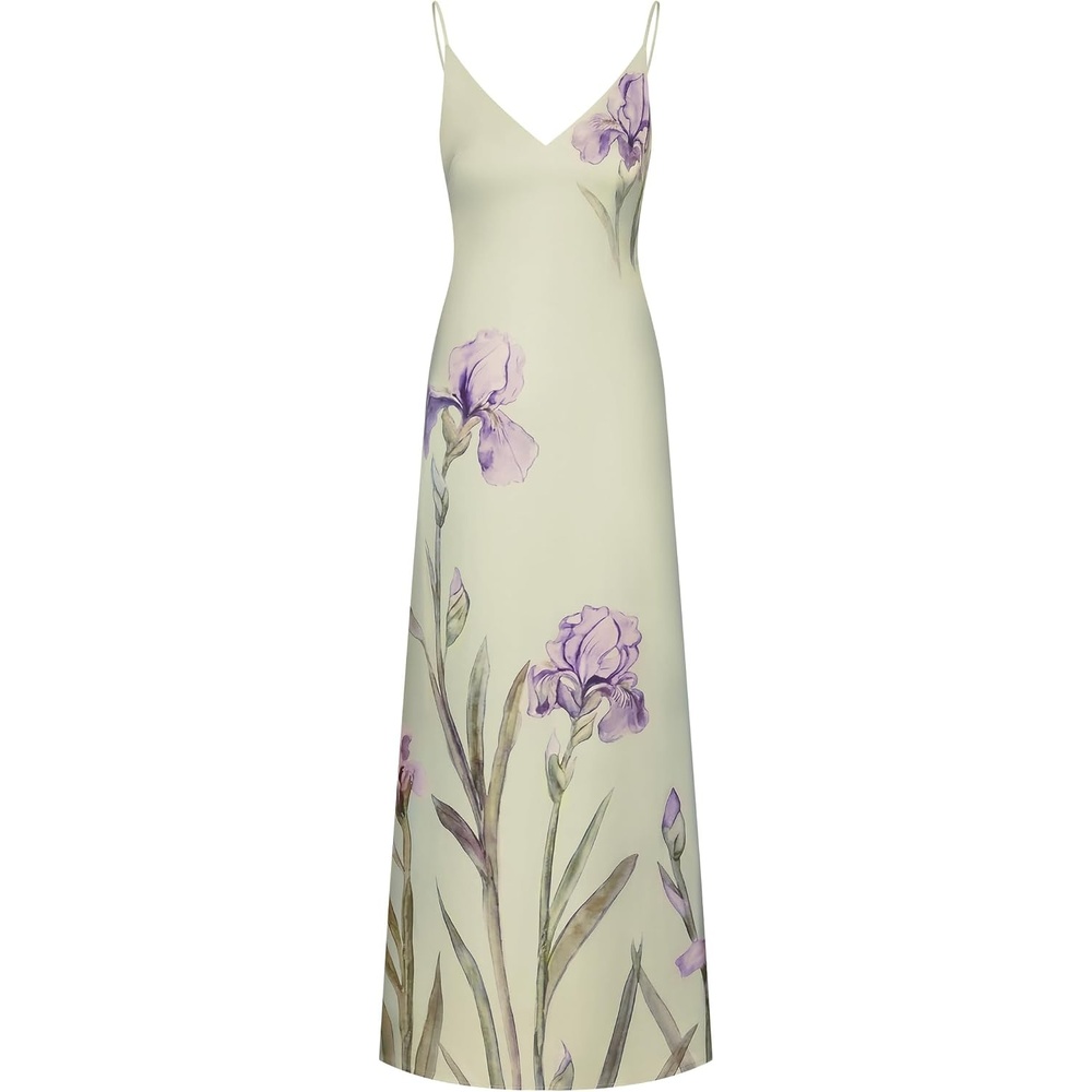 image:imageJW PEI Womens Iris Motif Satin Slip GownLight GreenPurple