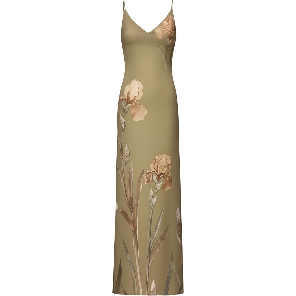 image:imageJW PEI Womens Iris Motif Satin Slip GownOlive Green
